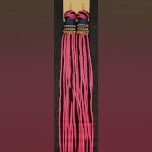 Chic Pink and Black Denim Jean Long Earrings